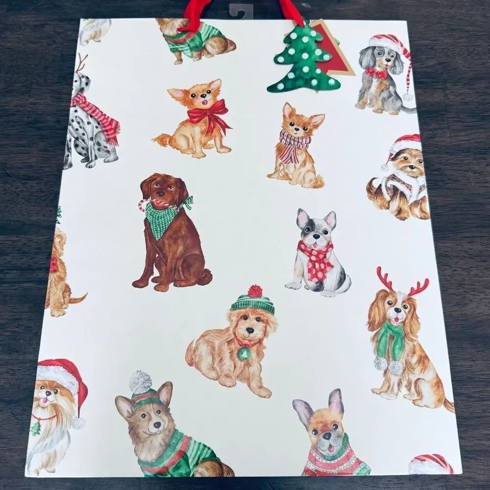 Christmas Holiday Lifelike Dogs Large Gift Bag